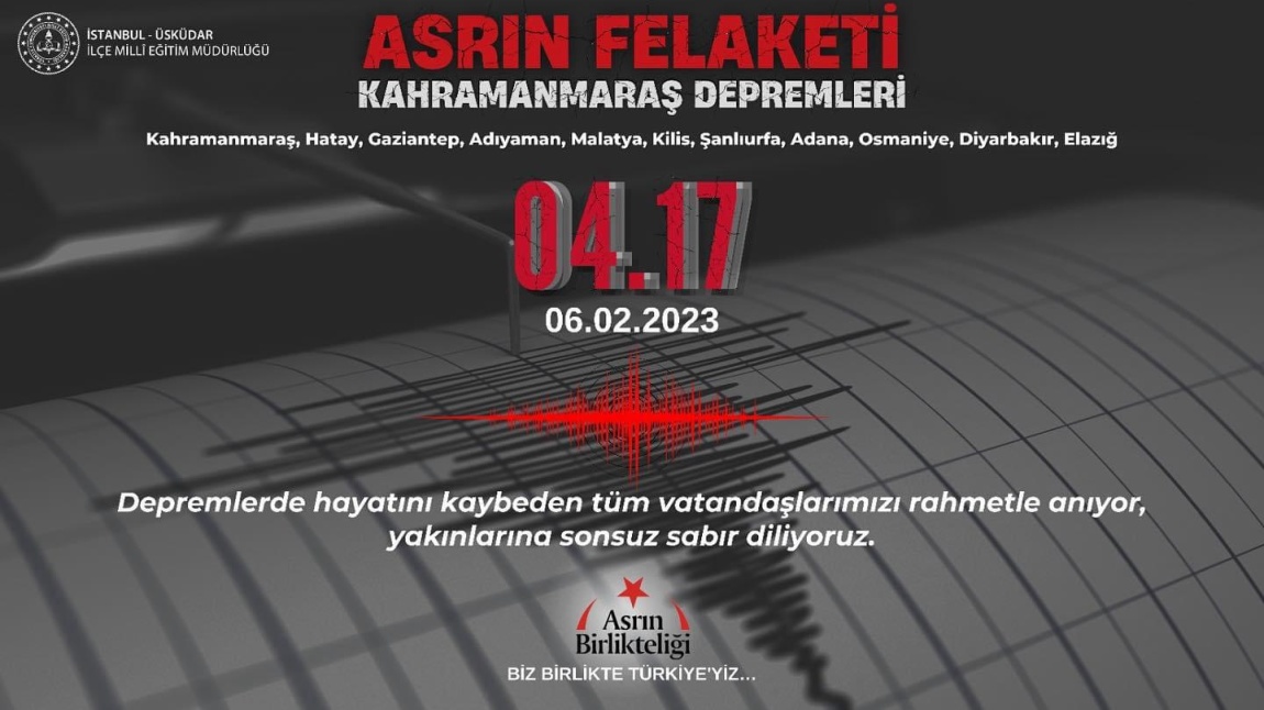06 Şubat Kahramanmaraş Depremi Yıldönümü'nde Vatandaşlarımızı Saygıyla Andık